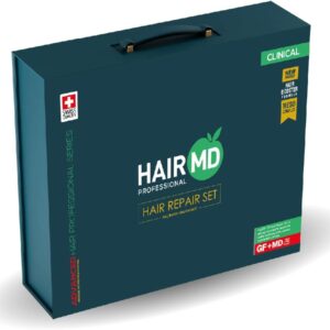HairMD Repair Set 3 Month – 5 product bundle for hair growth HairMD Clinical Hair Complex Serum 6ml – intensive follicle treatment HairMD Repair Shampoo 100ml – scalp cleansing and strengthening HairMD Spray Serum 60ml – hydration and regrowth support HairMD Plus Food Supplements – 60 tablets for stronger hair Dermaroller for hair growth – improves absorption and circulation HairMD Complete 3 Month Kit – anti hair loss and restoration program