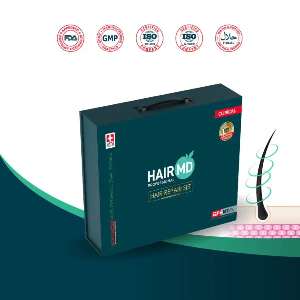 HairMD Repair Set 3 months – complete hair growth kit HairMD Clinical Hair Complex Serum for hair regrowth HairMD Repair Shampoo for anti hair loss and scalp care HairMD Spray Serum – daily scalp revitalizer HairMD Plus Food Supplement tablets for hair health HairMD Hair Repair Kit – 3 month intensive treatment HairMD hair restoration products for thicker stronger hair