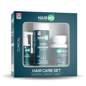 HairMD Repair Set 1 Month – shampoo 250ml, spray, supplements HairMD Repair Set 3 Months – complete anti hair loss kit HairMD Repair Set 6 Months – long-term hair regrowth program HairMD Repair Shampoo 250ml for scalp repair and hair growth HairMD Spray Serum 60ml – daily scalp revitalizer HairMD Advanced Plus Supplements – 60 tablets for hair health HairMD Hair Repair Kit – clinical solution for thinning hair